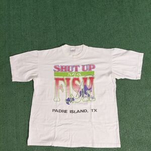 VINTAGE Shut Up And Fish Padre Island Texas T Shirt Size Large
